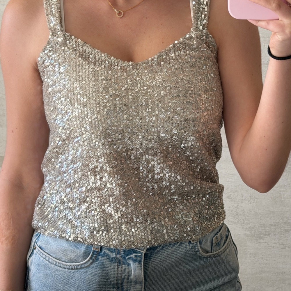 Zara Silver Sequin Top